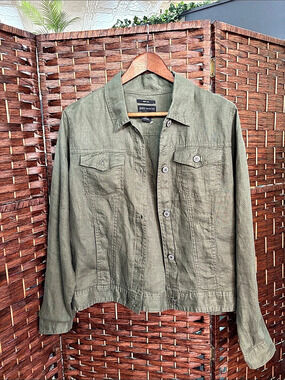 JNY Utility Jacket Linen Green Size Large